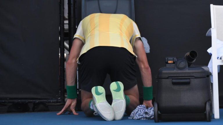 Jack Draper celebrates first ever five-set win by vomiting into courtside bin at Australian Open